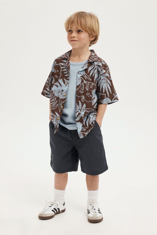 Cabana Short Sleeve Shirt, HOT CHOCCY/DUSK BLUE PALM FOLIAGE