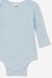 Organic Newborn Long Sleeve Bubbysuit, FROSTY BLUE/BABY DINO - alternate image 2