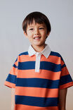 Jersey Rugby Ss Polo W/ Nylon Collar, CHILLI PUMPKIN/DEEP DIVE STRIPE W/ PIP - example image 3
