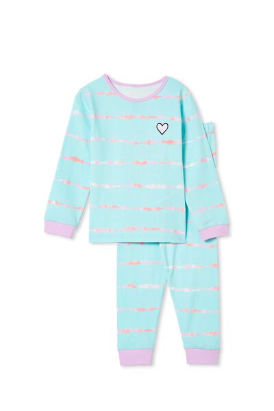 Florence Long Sleeve Pyjama Set, DREAM BLUE/LINEAR TIE DYE