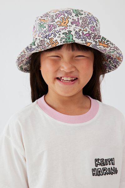 Kids Licensed Bucket Hat, LCN KEI KEITH HARING DANCE PARTY/VANILLA