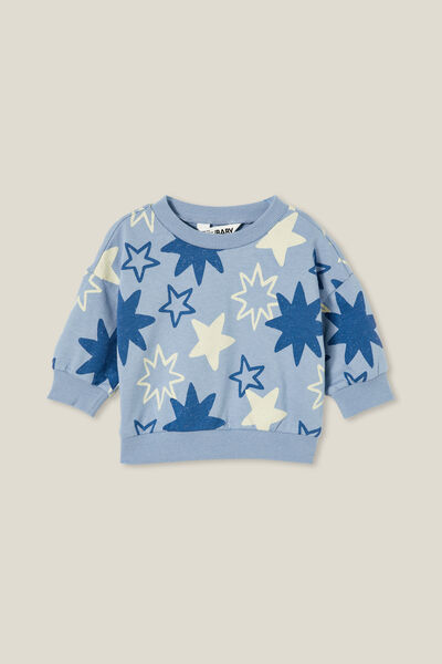 Moletom - Alma Drop Shoulder Sweater, DUSTY BLUE/SKETCHY STARS