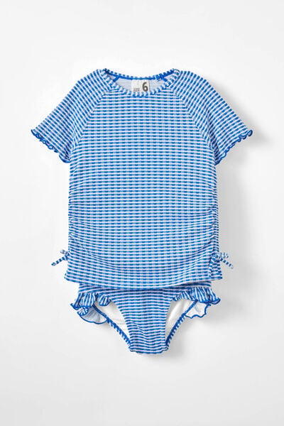 Florence S/S Rashie And Bikini Bottom Set, VICTORIA BLUE/GINGHAM