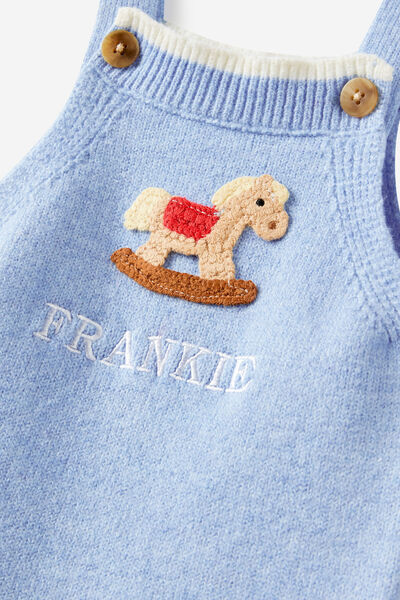 Personlisation Organic Blend Knit Bubbysuit, BLUEBELL/ROCKING HORSE
