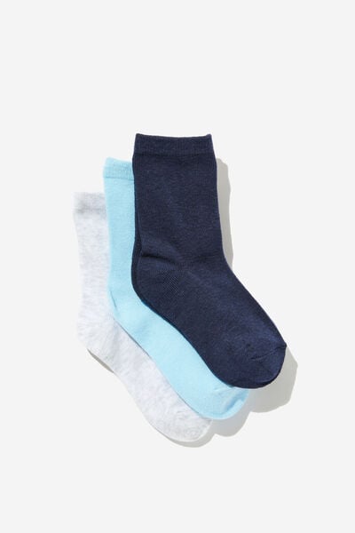 Kids 3Pk Crew Socks, SNOW MARLE/SKY HAZE/INDIGO