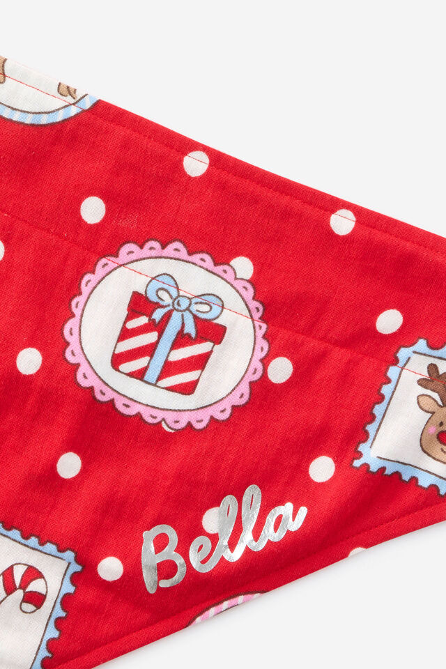 Family Christmas Pet Bandana - Personalised, VARSITY RED/RUDOLPH SPOT