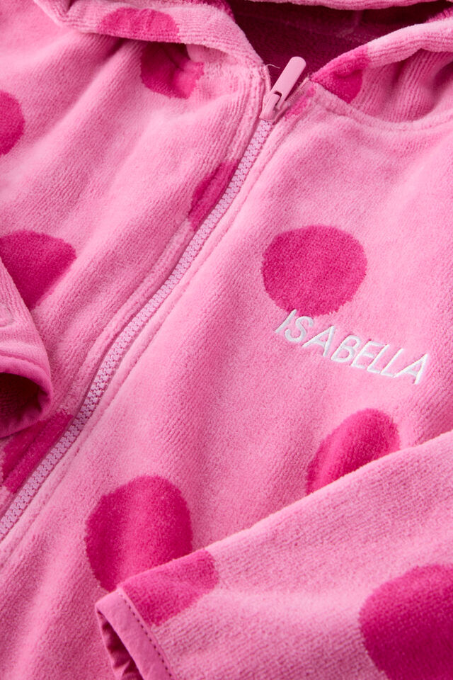 Kids Zip Thru Hooded Towel - Personalised, STRAWBERRY MILK/POPPING PINK SPOT