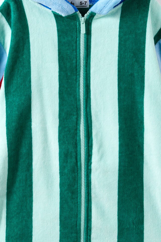 Kids Zip Thru Hooded Towel, SEAGLASS/CONTRAST STRIPES