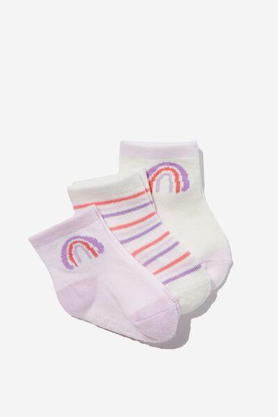 3Pk Baby Socks, CRYSTAL PINK RAINBOW
