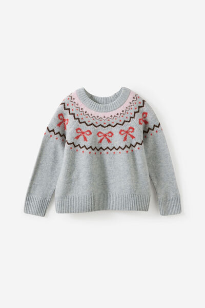 Soft Knit Sweater, GREY MARLE/BOW FAIRISLE