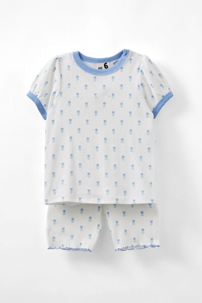 Ella Short Sleeve Pyjama Set, VANILLA/TULIP STAMP