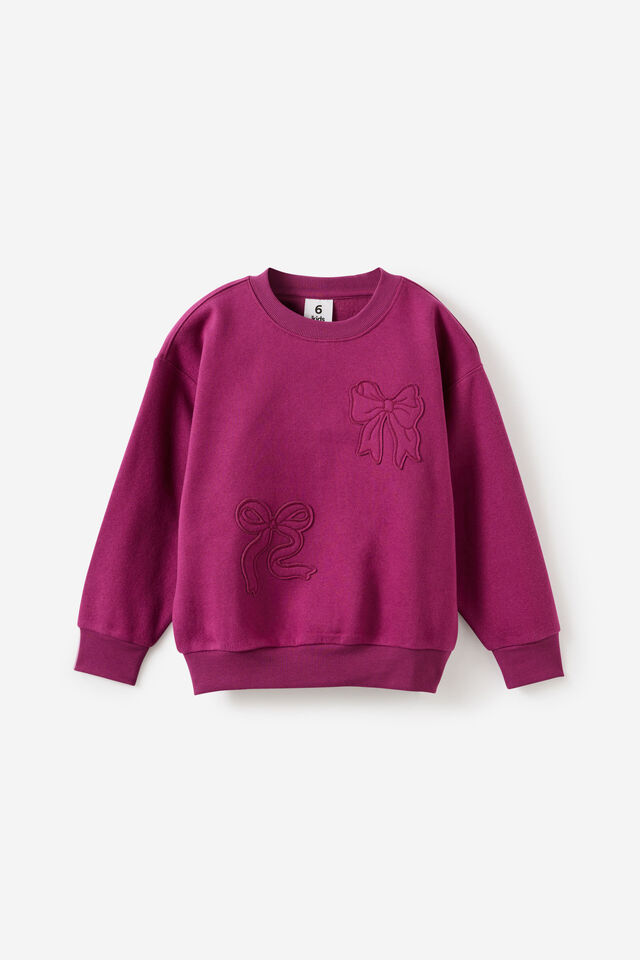 Sammy Oversized Crew, BERRY JAM/BOW APPLIQUE