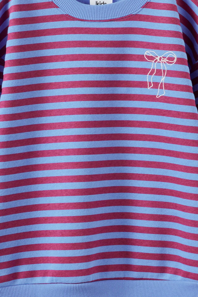 Sammy Oversized Crew, BLUE BONNET/BERRY JAM STRIPE/BOW