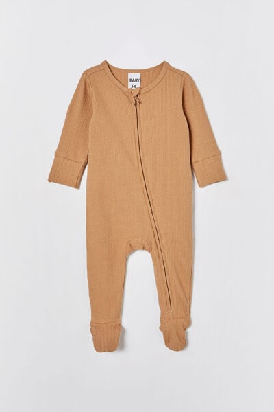 Macacão - Organic Pointelle Zip Romper, TAUPY BROWN