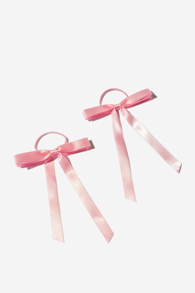 Bailee Bow Hair Tie 2Pk, BLUSH PINK/SATIN