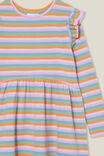 Indie Ruffle Long Sleeve Dress, RETRO RAINBOW STRIPE RIB - alternate image 2