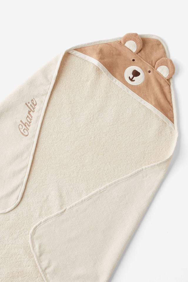 Baby Snuggle Towel - Personalised, TAUPY BROWN/BEAR