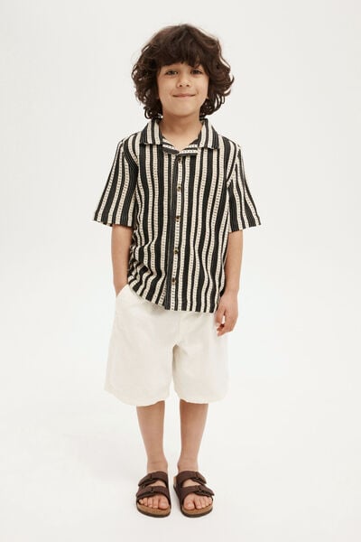 Cabana Short Sleeve Shirt, PHANTOM/VANILLA CROCHET STRIPE