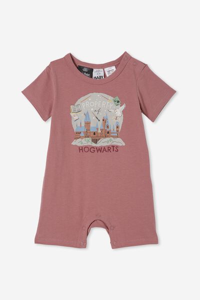 The Short Sleeve Romper License, LCN WB DUSTY BERRY/PROPERTY OF HOGWARTS