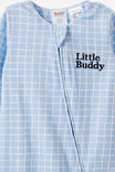 Growie Long Sleeve Zip All In One Romper, DAWN BLUE/LITTLE BUDDY GRID - example image 2