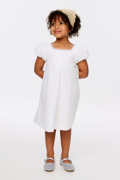 Gigi Puff Sleeve Dress, WHITE/SILVER LUREX