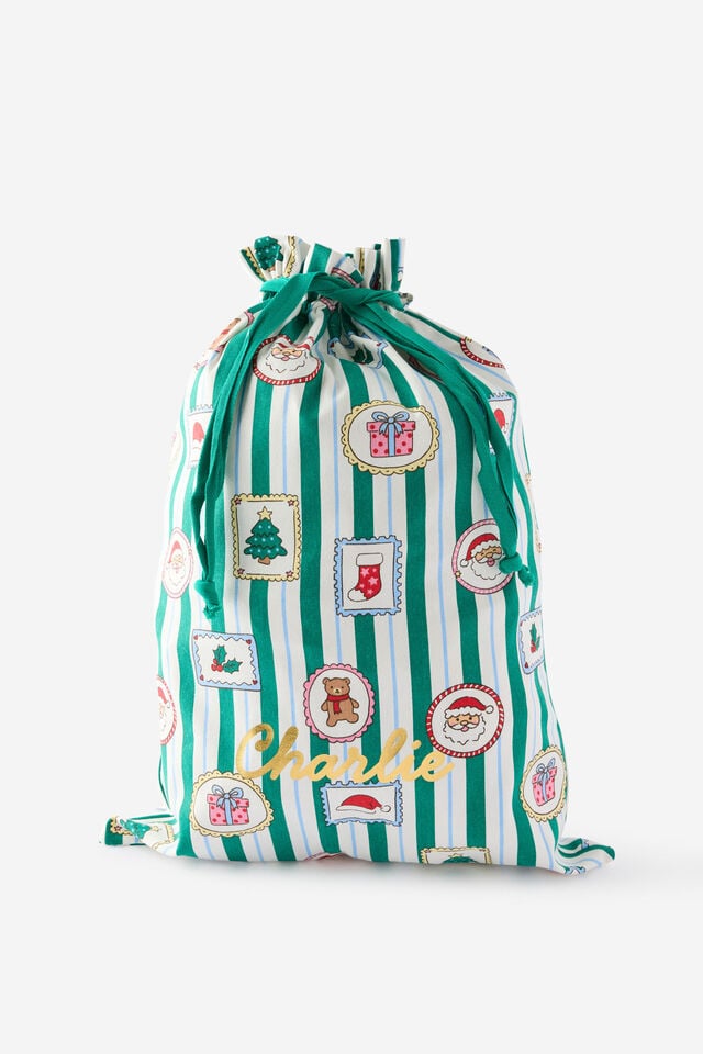 Santa Sack Family Xmas Personalised, ENGLISH IVY/SANTA STAMP