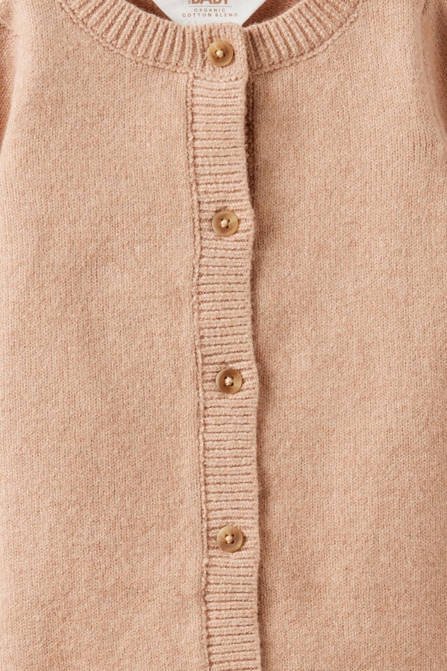 Baby Organic Blend Knit Long Sleeve Romper, CARAMEL FUDGE MARLE