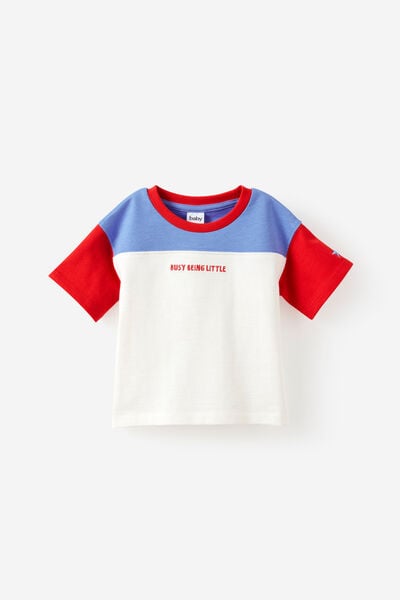 Baby Drop Shouler Tee, VANILLA/BLUE BONNET COLOUR BLOCK