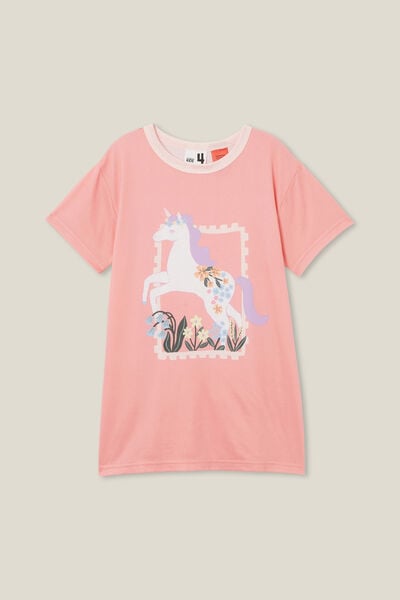Megan T-Shirt Nightie, CORAL DREAMS/MEERI FLORAL UNICORN