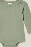 Organic Newborn Pointelle Long Sleeve Bubbysuit, DEEP SAGE - vista alternativa 2