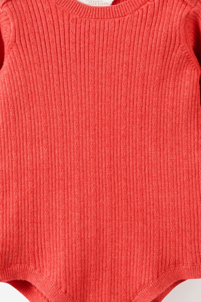 Organic Blend Knit Long Sleeve Bubbysuit, VARSITY RED MARLE