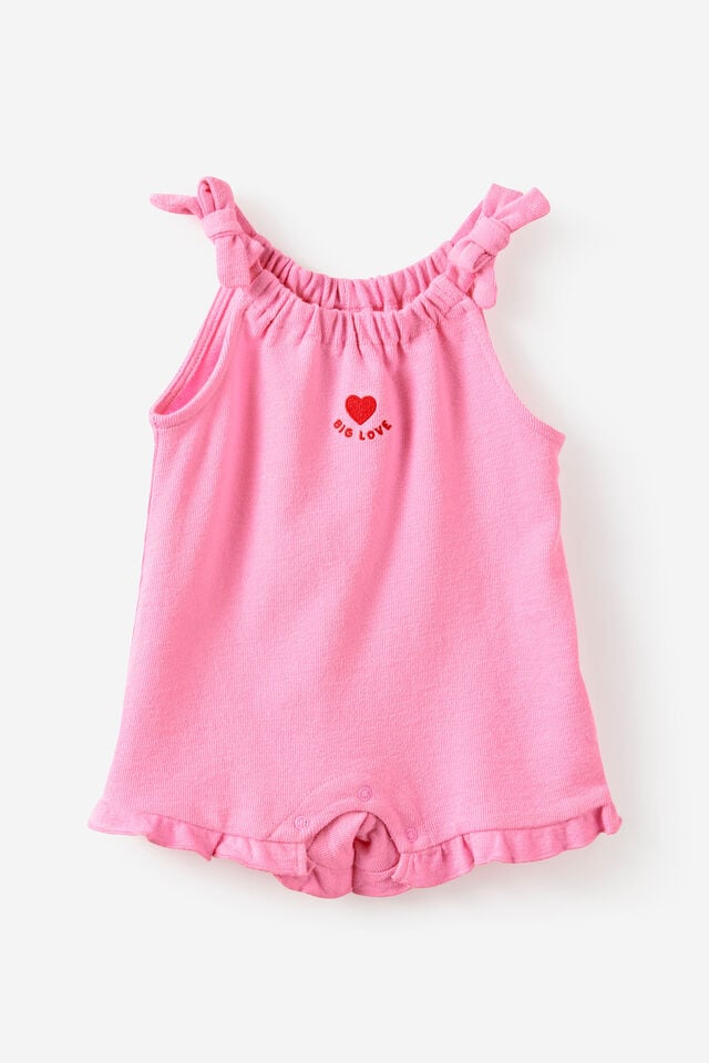 Baby Textured Ruffle Playsuit, STRAWBERRY MILK