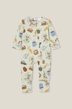 The Long Sleeve Zip Romper, GREEN LILLY/EASTER TREATS - alternate image 1