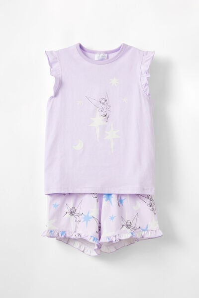 Stacey Flutter Short Sleeve Pyjama Set Licensed, LCN DIS VINTAGE LILAC/TINKERBELL GLOW