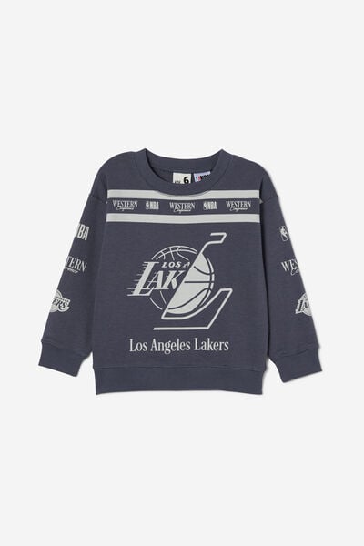 License Felix Fleece Crew Neck, LCN NBA VINTAGE NAVY/LAKERS YARDAGE