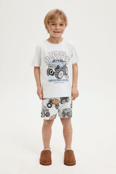 Jordan Short Sleeve Pyjama Set, SNOW MARLE/CRAZY TRUCKS