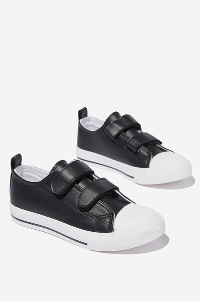 Classic Double Strap Trainer, BLACK SMOOTH