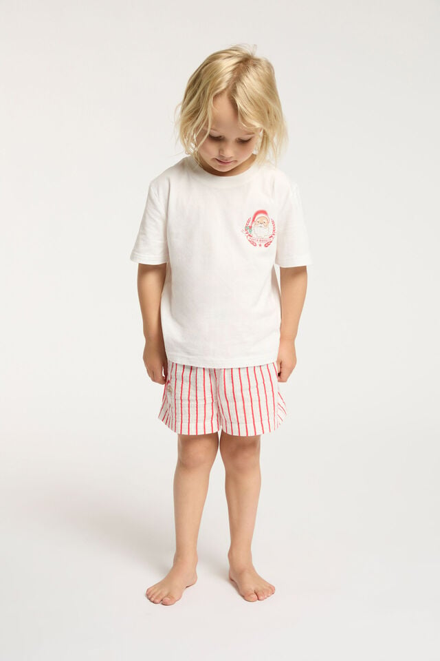 Blair Short Sleeve Pyjama Set, ANTHURIUM/SANTA STRIPE