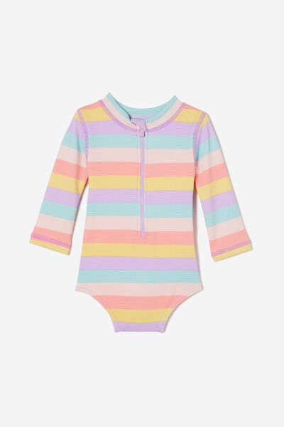 Lucy Long Sleeve Ruffle Back Swimsuit, MULTI/RAINBOW STRIPE