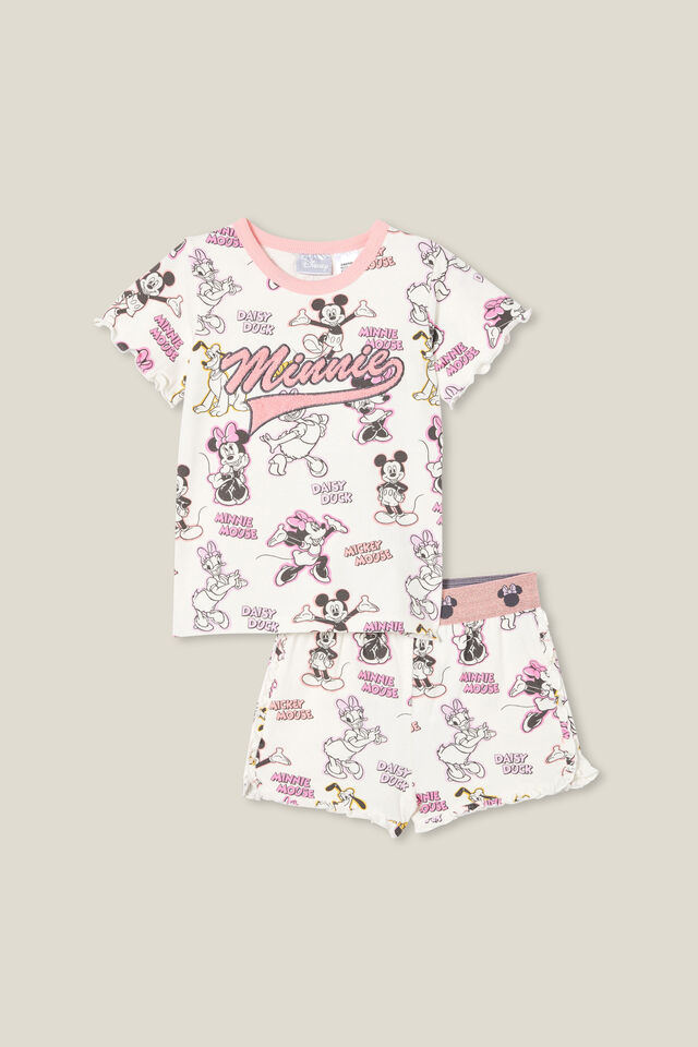 Stacey Flutter Short Sleeve Pyjama Set Licensed, LCN DIS VANILLA/MINNIE FRIENDS