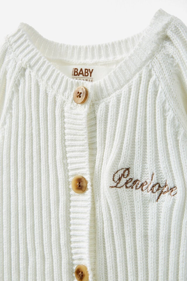 Organic Knit Long Sleeve Romper - Personalised, MILK