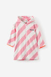 Kids Zip Thru Hooded Towel - Personalised, POP RED/BALLET PINK DIAGONAL STRIPE - example image 2