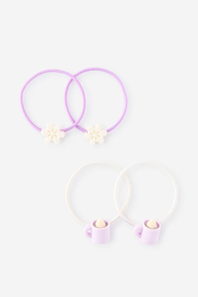 Kids Multi Pack Hair Ties, SNOWFLAKES/HOT CHOCOLATES