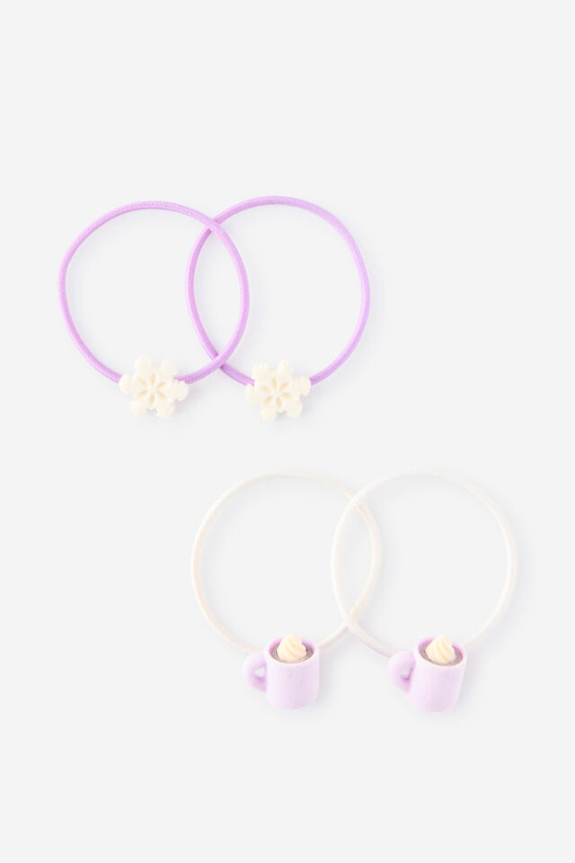Kids Multi Pack Hair Ties, SNOWFLAKES/HOT CHOCOLATES