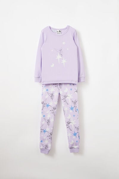 Mila Sleeve Pyjama Set Licensed, LCN DIS VINTAGE LILAC/TINKERBELL GLOW