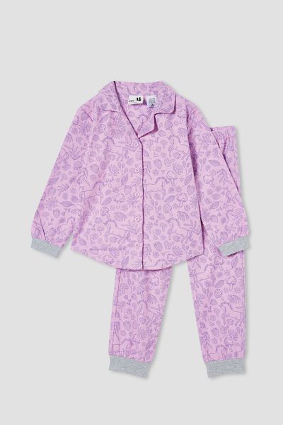 Angie Long Sleeve Pyjama Set, PALE VIOLET SKETCHY UNICORN MAGIC