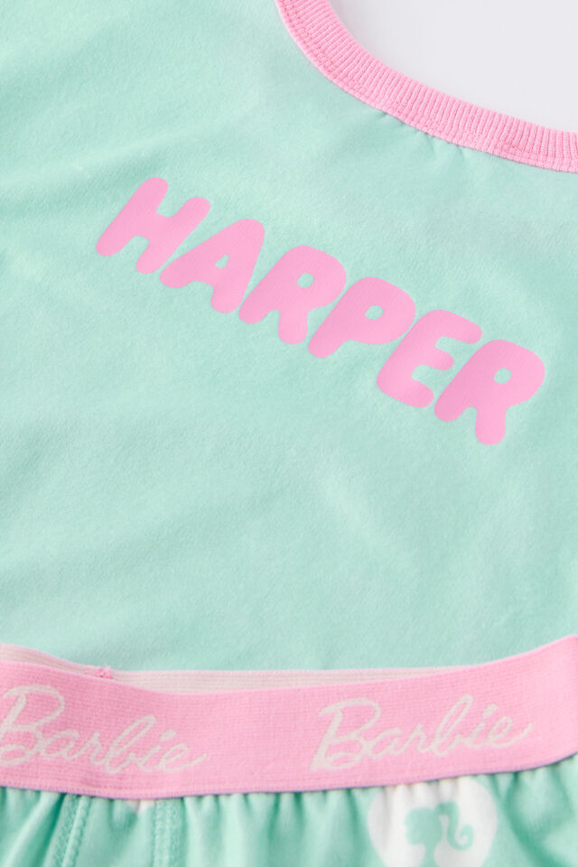 Barbie Personalised Snoozesoft Short Sleeve Pj Set, LCN MAT SEA GLASS/BARBIE