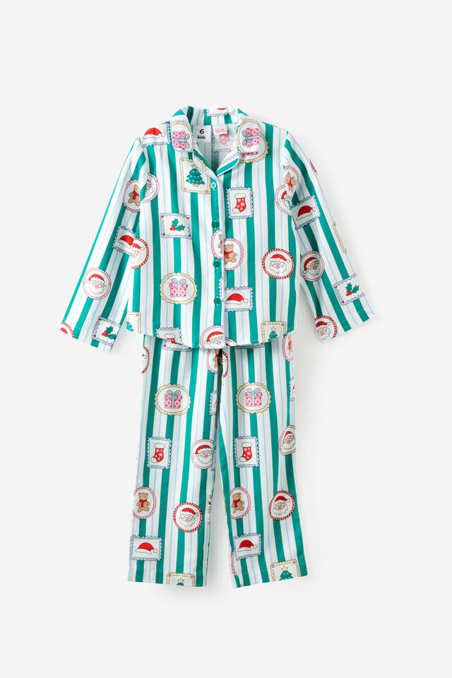 Kids Flannel Xmas Pj Set, ENGLISH IVY/SANTA STAMP