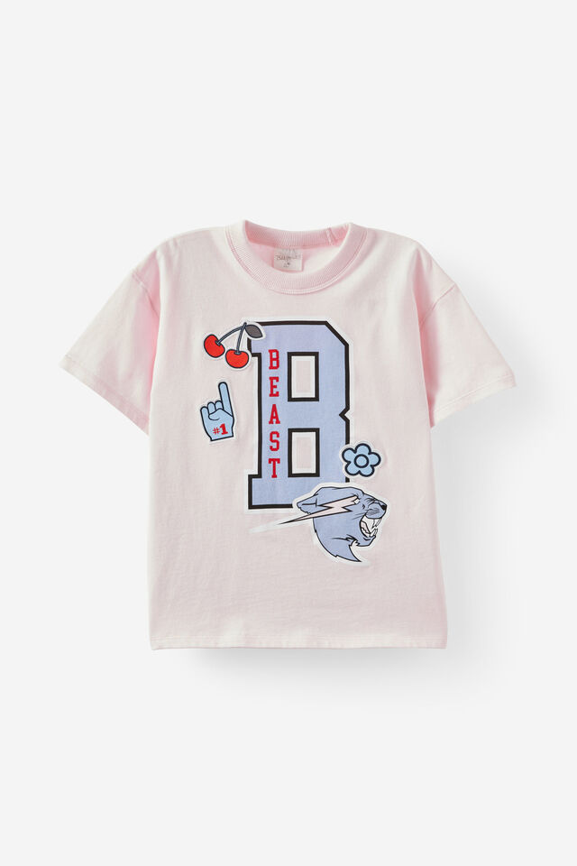 Mr Beast Drop Shoulder Short Sleeve Tee, LCN MRB/TEA PARTY PINK