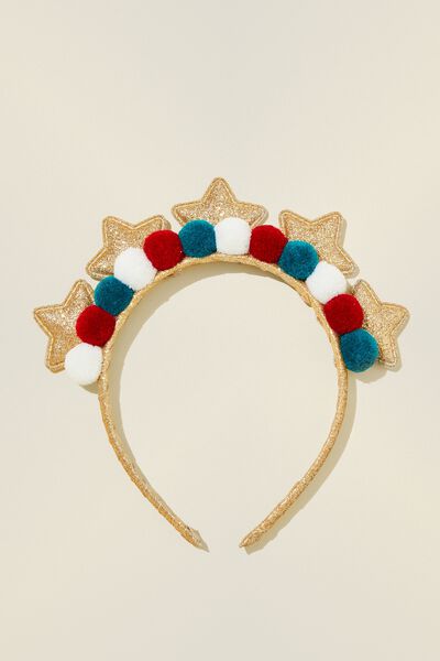 Kids Novelty Headband, ANTHURIUM/GOLDY SPARKLE STARS